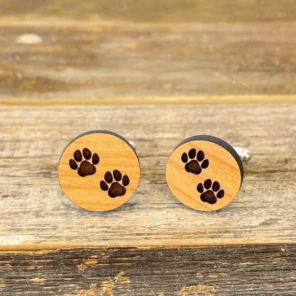 Gift from Dog, Engraved wood cufflinks for Pet Dads, unique Pet parent gift - Picture 1 of 3